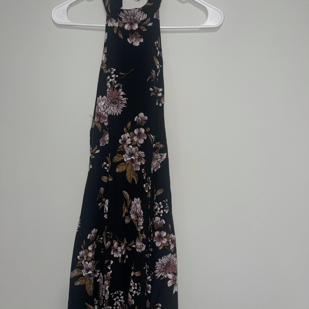Black Floral Open Back Dress